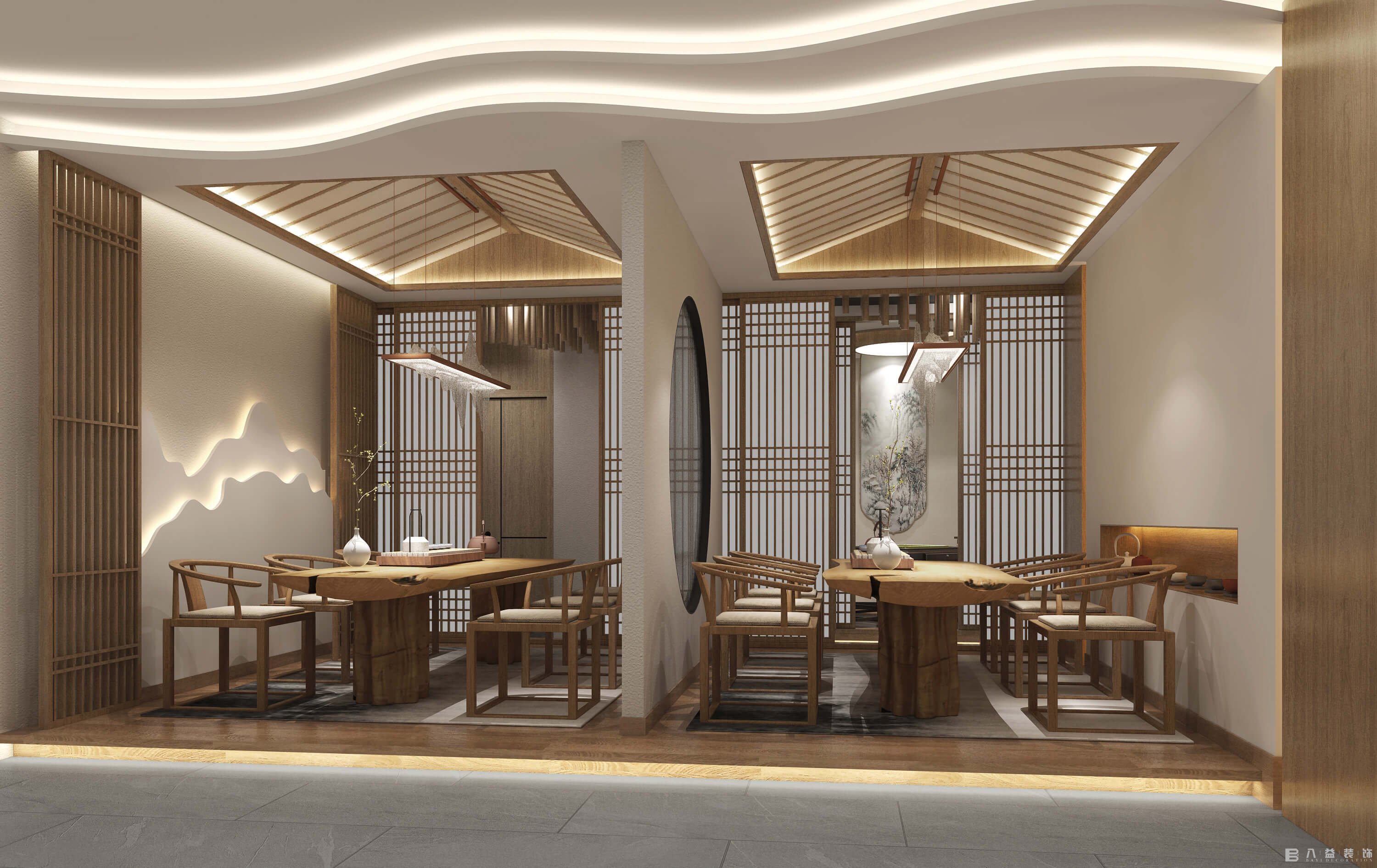 新中式茶室 - 效果图交流区-建E室内设计网